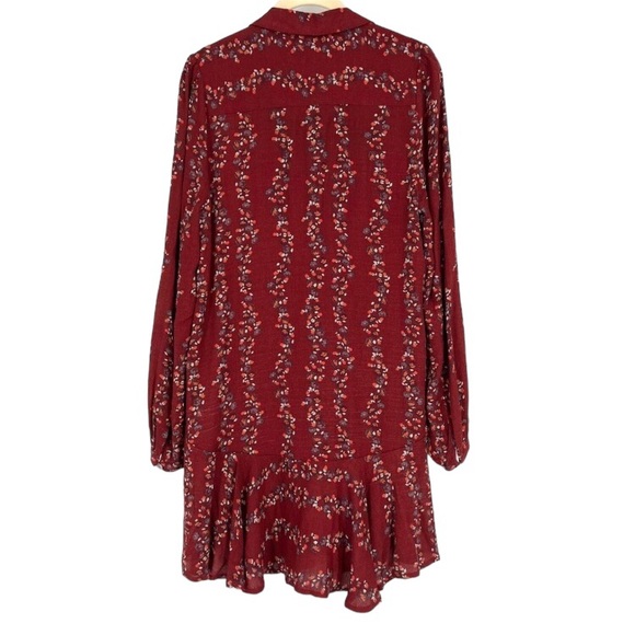 Free People burgundy floral long sleeve button down shirtdress with pockets, XS - Picture 7 of 14